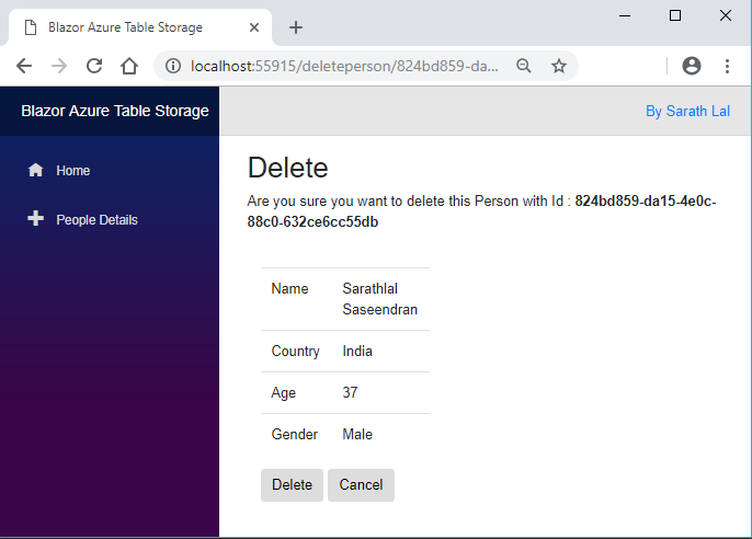 Single Page Application in Blazor with Azure Table Storage